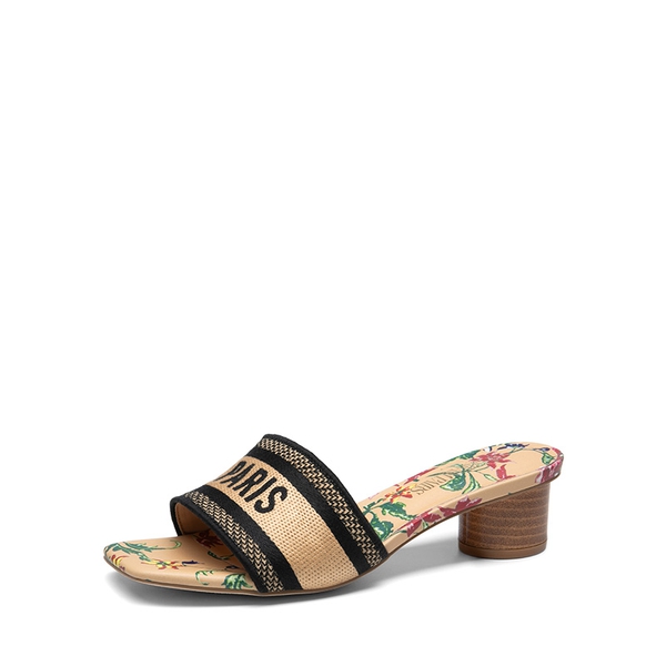 Jacquard Cylindrical Heel Slide Sandals - BLACK TAN -  0